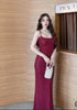 Sparkly Deep Back Lace Long Body-con Maxi Dress